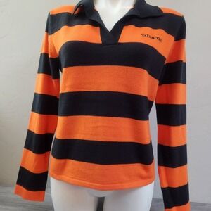 Castles Sport Orange Blue Sweater Size M Striped Cowboys Embroidered Knit Soft‎